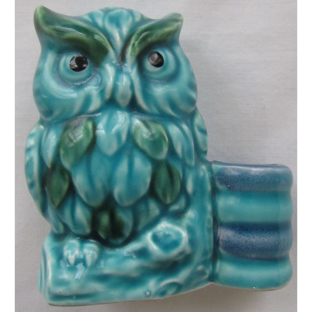 Vintage owl toothpick holder turquoise green Japan multi colored